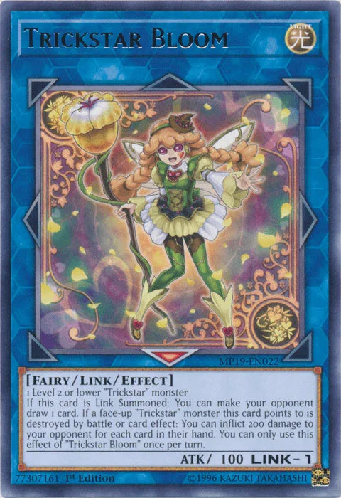 1st Edition, 2019 Gold Sarcophagus Tin Mega Pack, Fairy, Light, Link/Effect Monster, Rare, Unlimited Trickstar Bloom [MP19-EN022] Rare - Trading Card World