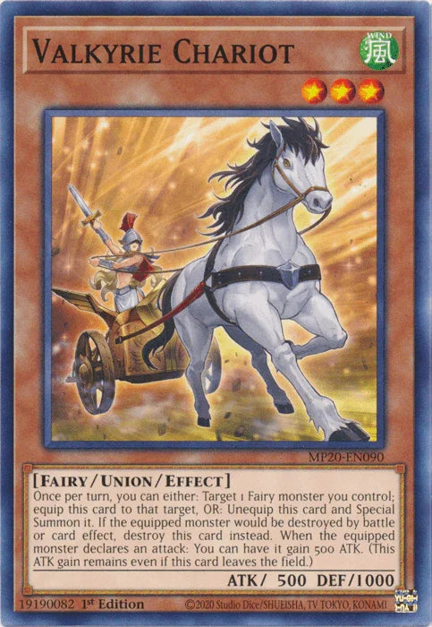 1st Edition, 2020 Tin of Lost Memories, Common, Fairy, Union/Effect Monster, Wind Valkyrie Chariot [MP20-EN090] Common - Trading Card World