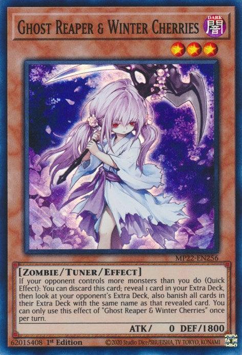 1st Edition, 2022 Tin of the Pharaoh's Gods, Dark, Super Rare, Tuner/Effect Monster, Zombie Ghost Reaper & Winter Cherries [MP22-EN256] Super Rare - Trading Card World