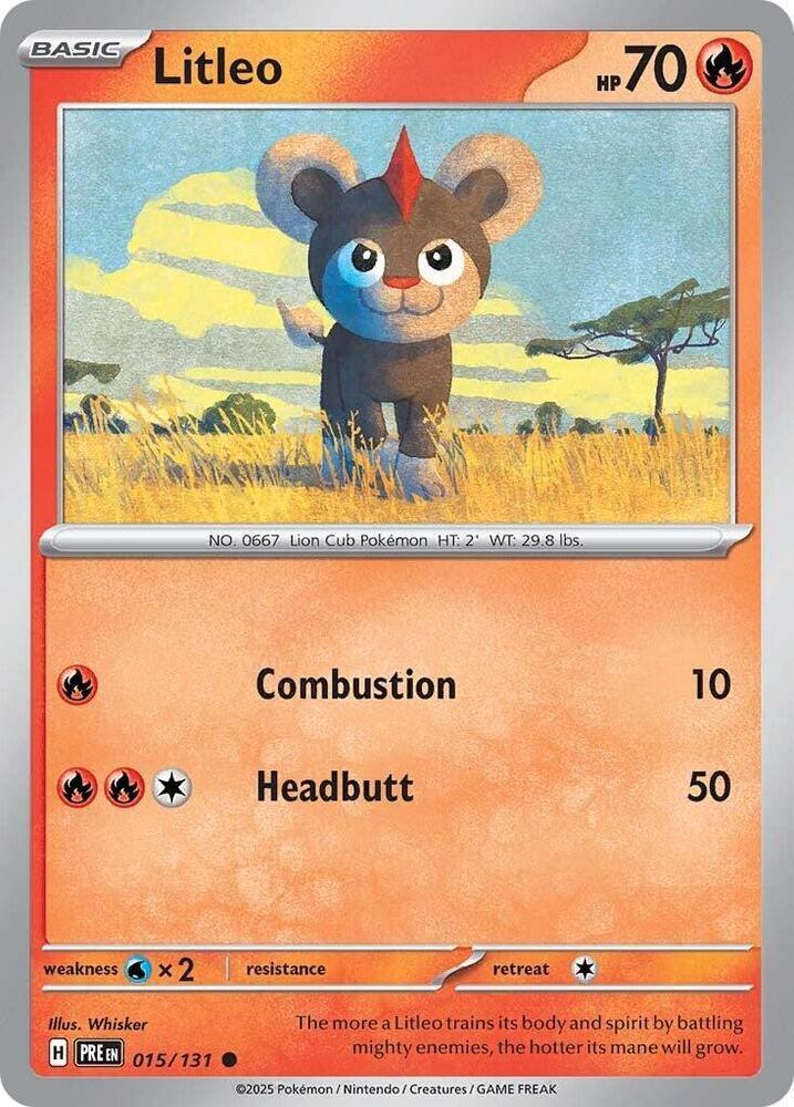 015, Common, Fire, Normal, Reverse Holofoil, Scarlet & Violet: Prismatic Evolutions, Water [x2] Litleo (015/131) [Scarlet & Violet: Prismatic Evolutions] - Trading Card World