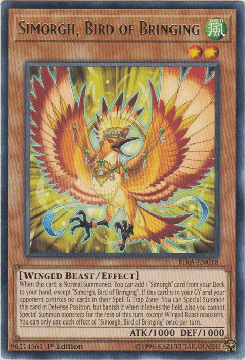 1st Edition, Effect Monster, Rare, Rising Rampage, Unlimited, Wind, Winged Beast Simorgh, Bird of Bringing [RIRA-EN018] Rare - Trading Card World