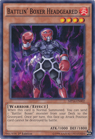 1st Edition, 2014 Mega-Tins Mega Pack, Common, Effect Monster, Fire, Warrior Battlin' Boxer Headgeared [MP14-EN002] Common - Trading Card World