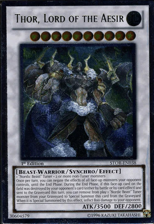 1st Edition, Beast-Warrior, Earth, Storm of Ragnarok, Synchro/Effect Monster, Ultimate Rare, Unlimited Thor, Lord of the Aesir [STOR-EN038] Ultimate Rare - Trading Card World