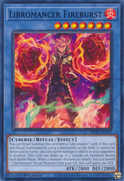 1st Edition, Cyberse, Dueling Heroes Collectors Tin - Mega Pack (25th Anniversary Edition), Fire, Rare, Ritual/Effect Monster Libromancer Fireburst [MP23-EN112] Rare - Trading Card World