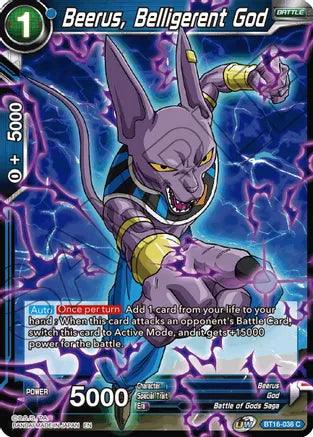 Battle, Battle of Gods Saga, Beerus, Blue, BT16-038, Common, God, Normal, Parallel Foil, Realm of the Gods Beerus, Belligerent God (BT16-038) [Realm of the Gods] - Trading Card World