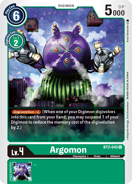 BT2-045, Champion, Digimon, Green, Mutant, Release Special Booster Ver.1.5, Uncommon, Virus Argomon [BT2-045] [Release Special Booster Ver.1.5] - Trading Card World