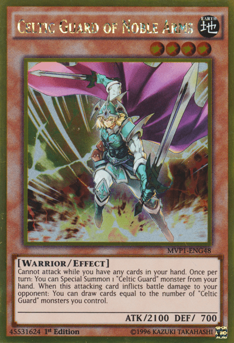 1st Edition, Earth, Effect Monster, Gold Rare, The Dark Side of Dimensions Movie Pack: Gold Edition, Unlimited, Warrior Celtic Guard of Noble Arms [MVP1-ENG48] Gold Rare - Trading Card World