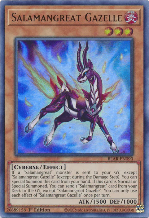 1st Edition, Battles of Legend: Armageddon, Cyberse, Effect Monster, Fire, Ultra Rare Salamangreat Gazelle [BLAR-EN090] Ultra Rare - Trading Card World