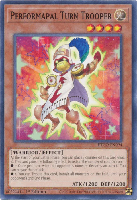 1st Edition, Common, Effect Monster, Eternity Code, Light, Warrior Performapal Turn Trooper [ETCO-EN094] Common - Trading Card World