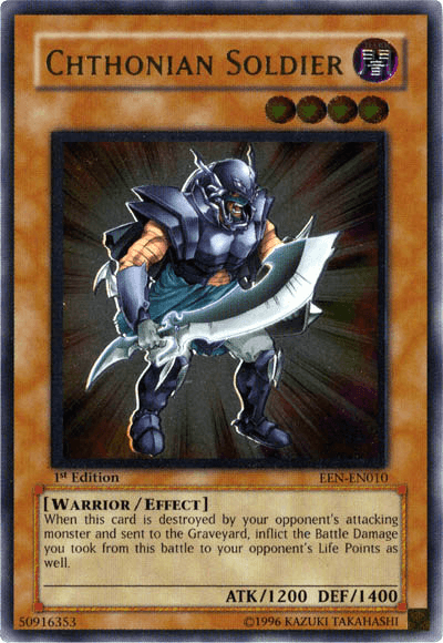 1st Edition, Dark, Effect Monster, Elemental Energy, Ultimate Rare, Unlimited, Warrior Chthonian Soldier [EEN-EN010] Ultimate Rare - Trading Card World