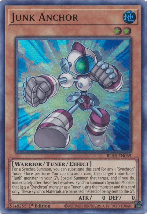 1st Edition, Battles of Legend: Armageddon, Earth, Tuner/Effect Monster, Ultra Rare, Warrior Junk Anchor [BLAR-EN065] Ultra Rare - Trading Card World