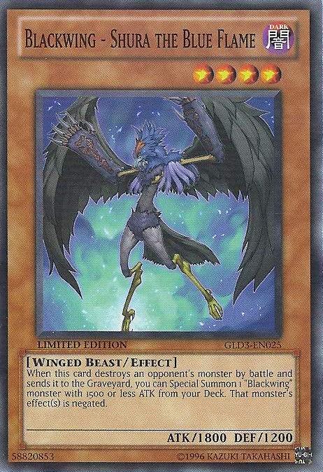 Common, Dark, Effect Monster, Gold Series 3, Limited, Winged Beast Blackwing - Shura the Blue Flame [GLD3-EN025] Common - Trading Card World