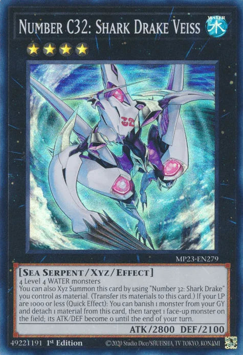 1st Edition, Dueling Heroes Collectors Tin - Mega Pack (25th Anniversary Edition), Sea Serpent, Super Rare, Water, Xyz/Effect Monster Number C32: Shark Drake Veiss [MP23-EN279] Super Rare - Trading Card World