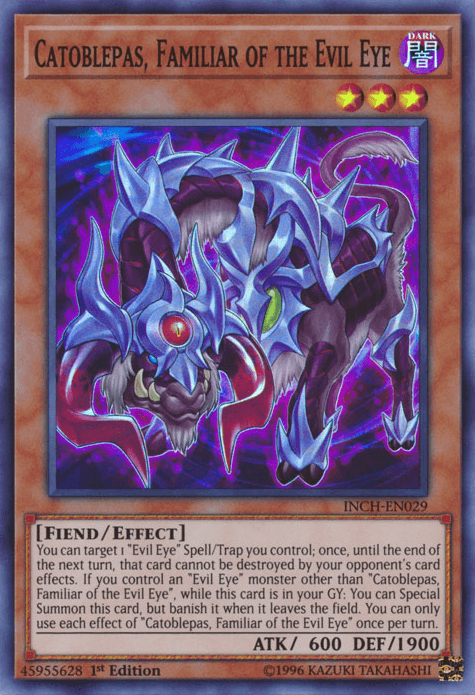 1st Edition, Dark, Effect Monster, Fiend, Super Rare, The Infinity Chasers Catoblepas, Familiar of the Evil Eye [INCH-EN029] Super Rare - Trading Card World