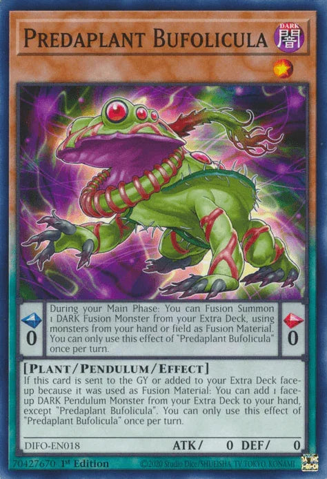 1st Edition, Common, Dark, Dimension Force, Pendulum/Effect Monster, Plant Predaplant Bufolicula [DIFO-EN018] Common - Trading Card World