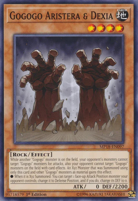 1st Edition, 2018 Mega-Tins Mega Pack, Common, Earth, Effect Monster, Rock Gogogo Aristera & Dexia [MP18-EN097] Common - Trading Card World