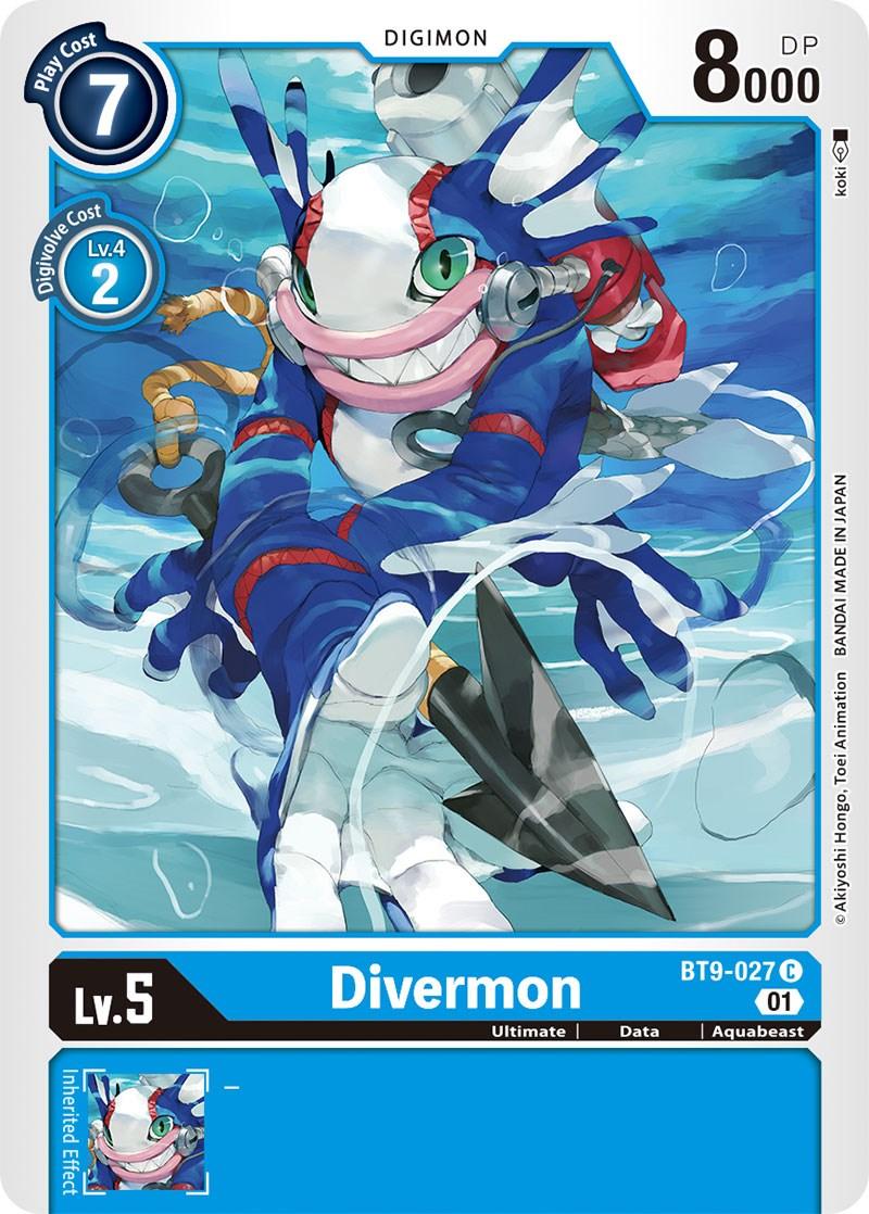 Aquabeast, Blue, BT9-027, Common, Data, Digimon, Ultimate, X Record Divermon [BT9-027] [X Record] - Trading Card World
