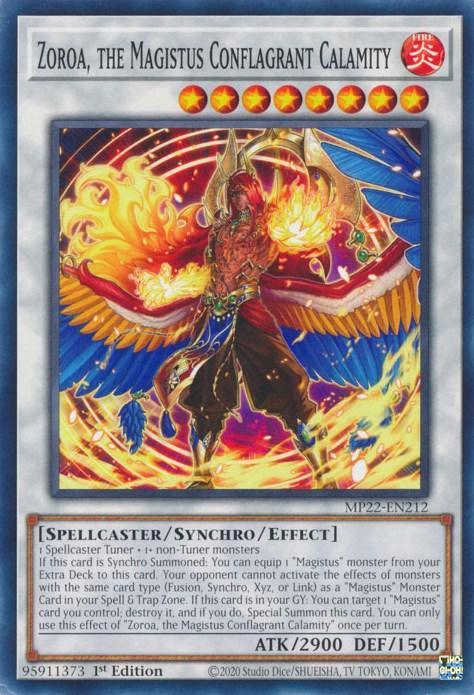 1st Edition, 2022 Tin of the Pharaoh's Gods, Common, Fire, Spellcaster, Synchro/Effect Monster Zoroa, the Magistus Conflagrant Calamity [MP22-EN212] Common - Trading Card World