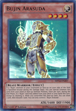 1st Edition, 2014 Mega-Tins Mega Pack, Beast-Warrior, Effect Monster, Light, Ultra Rare Bujin Arasuda [MP14-EN207] Ultra Rare - Trading Card World
