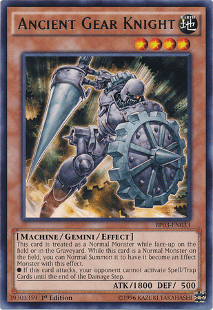 1st Edition, Battle Pack 3: Monster League, Earth, Gemini/Effect Monster, Machine, Rare Ancient Gear Knight [BP03-EN033] Rare - Trading Card World
