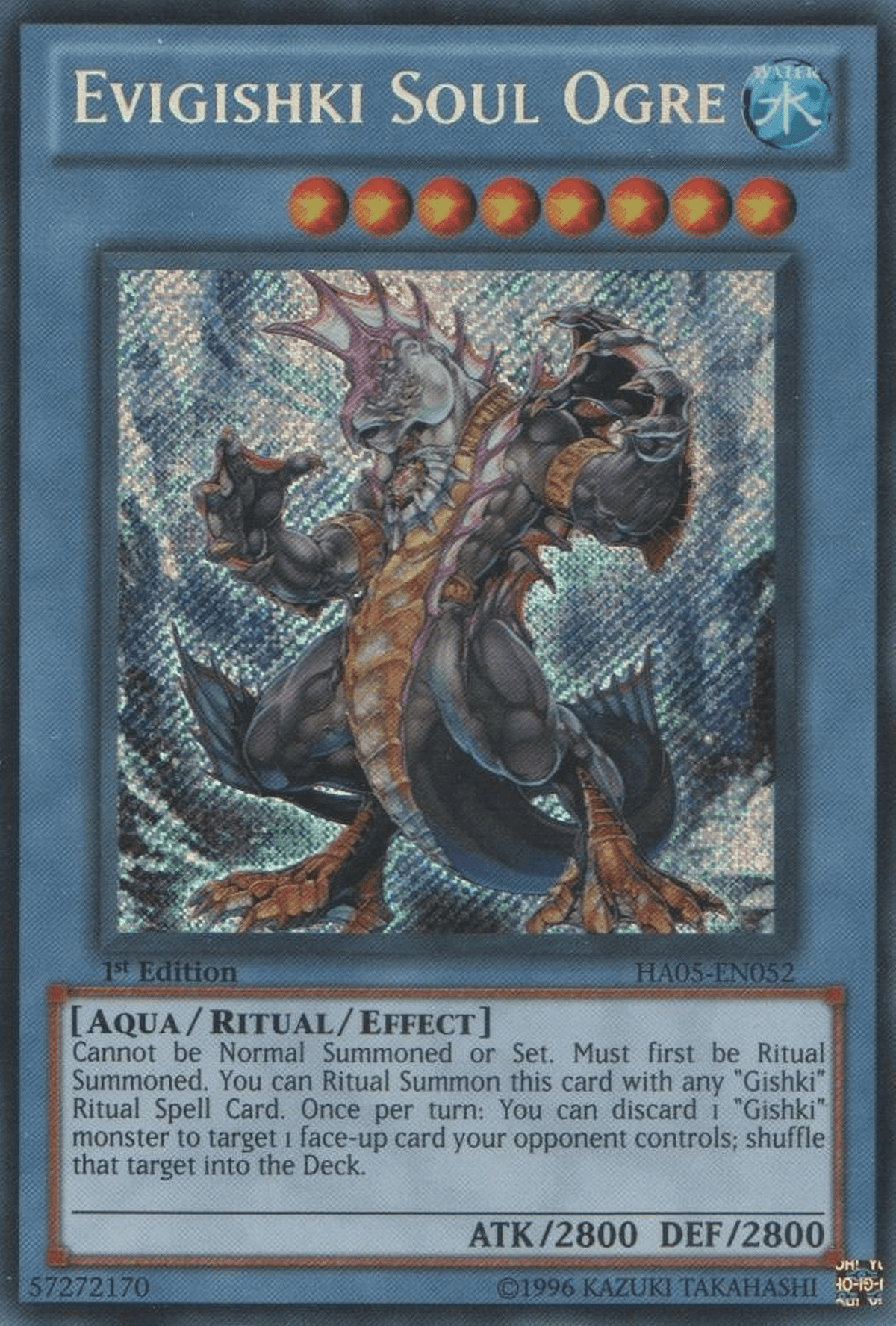 1st Edition, Aqua, Hidden Arsenal 5: Steelswarm Invasion, Ritual/Effect Monster, Secret Rare, Unlimited, Water Evigishki Soul Ogre [HA05-EN052] Secret Rare - Trading Card World