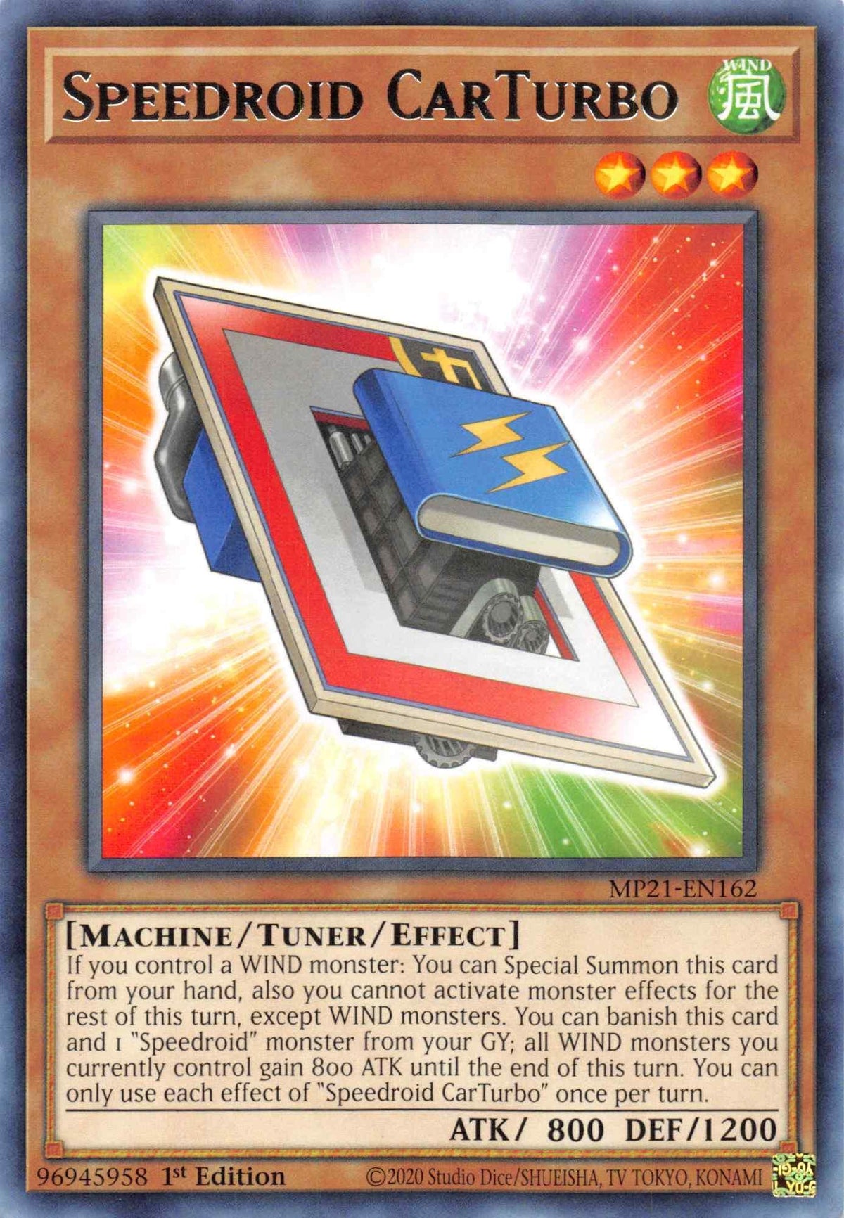 1st Edition, 2021 Tin of Ancient Battles, Machine, Rare, Tuner/Effect Monster, Wind Speedroid CarTurbo [MP21-EN162] Rare - Trading Card World