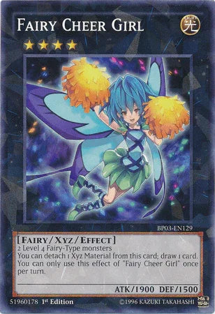 1st Edition, Battle Pack 3: Monster League, Fairy, Light, Shatterfoil Rare, Xyz/Effect Monster Fairy Cheer Girl [BP03-EN129] Shatterfoil Rare - Trading Card World