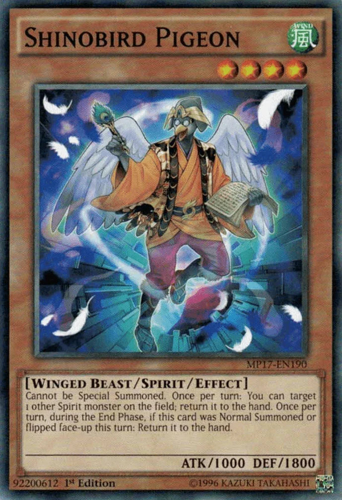 1st Edition, 2017 Mega-Tins Mega Pack, Common, Spirit/Effect Monster, Wind, Winged Beast Shinobird Pigeon [MP17-EN190] Common - Trading Card World