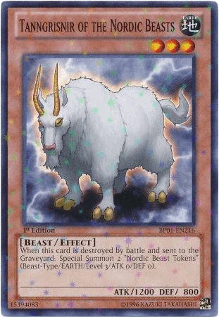 1st Edition, Battle Pack: Epic Dawn, Beast, Earth, Effect Monster, Starfoil Rare, Unlimited Tanngrisnir of the Nordic Beasts [BP01-EN216] Starfoil Rare - Trading Card World