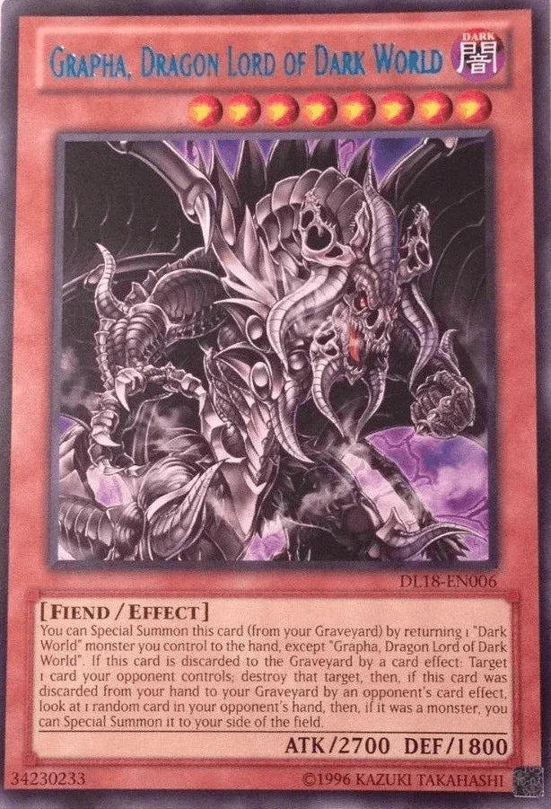 Dark, Duelist League Promo, Effect Monster, Fiend, Rare, Unlimited Grapha, Dragon Lord of Dark World (Blue) [DL18-EN006] Rare - Trading Card World