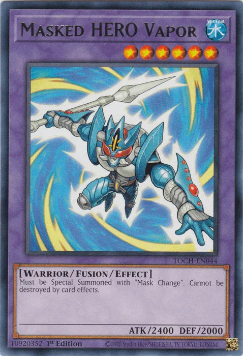1st Edition, Fusion/Effect Monster, Rare, Toon Chaos, Unlimited, Warrior, Water Masked Hero Vapor [TOCH-EN044] Rare - Trading Card World