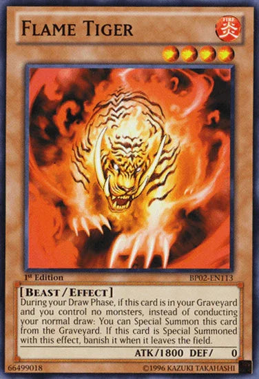 1st Edition, Battle Pack 2: War of the Giants, Beast, Effect Monster, Fire, Mosaic Rare, Unlimited Flame Tiger [BP02-EN113] Mosaic Rare - Trading Card World