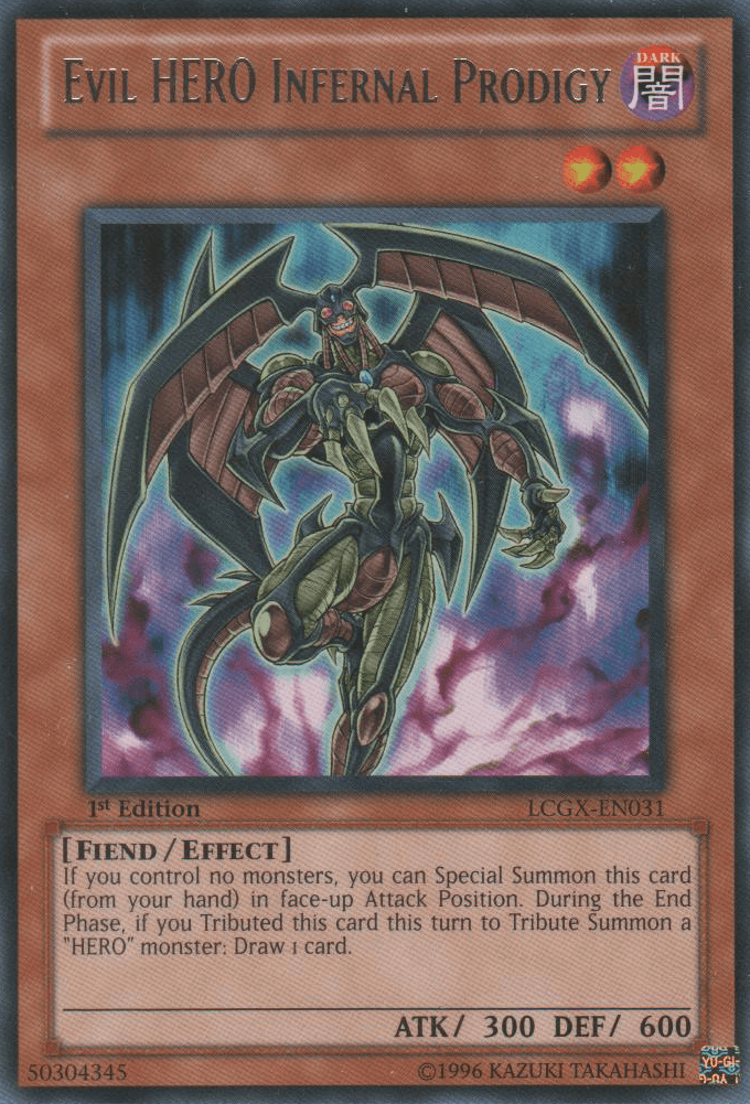 1st Edition, Dark, Effect Monster, Fiend, Legendary Collection 2, Rare, Unlimited Evil HERO Infernal Prodigy [LCGX-EN031] Rare - Trading Card World
