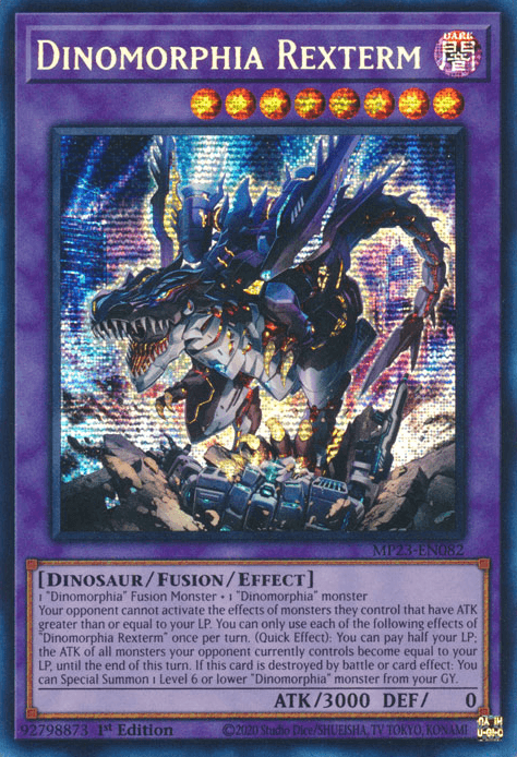 1st Edition, Dark, Dinosaur, Dueling Heroes Collectors Tin - Mega Pack (25th Anniversary Edition), Fusion/Effect Monster, Prismatic Secret Rare Dinomorphia Rexterm [MP23-EN082] Prismatic Secret Rare - Trading Card World