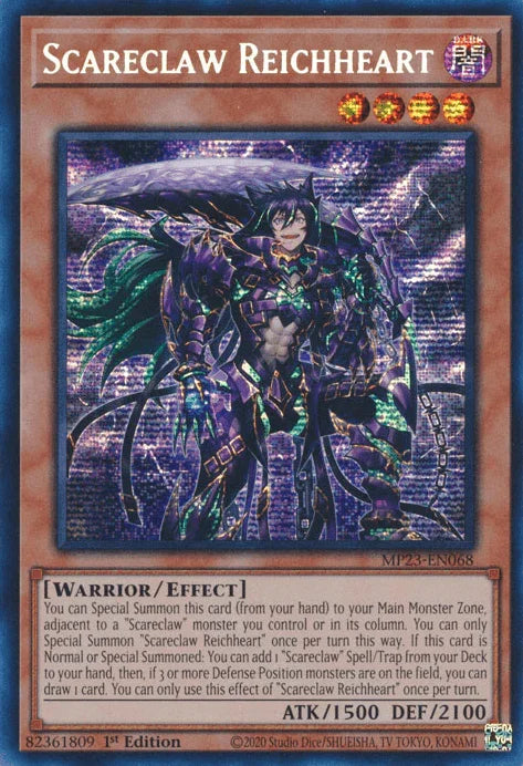 1st Edition, Dark, Dueling Heroes Collectors Tin - Mega Pack (25th Anniversary Edition), Effect Monster, Prismatic Secret Rare, Warrior Scareclaw Reichheart [MP23-EN068] Prismatic Secret Rare - Trading Card World