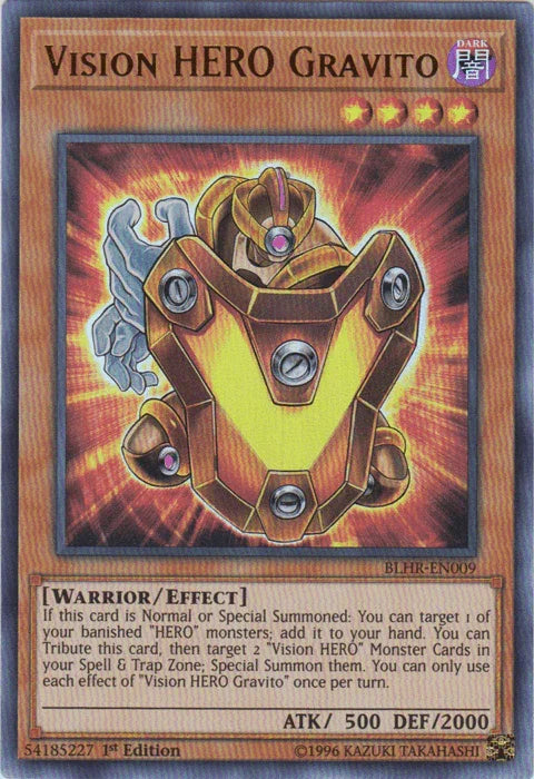 1st Edition, Battles of Legend: Hero's Revenge, Dark, Effect Monster, Ultra Rare, Warrior Vision Hero Gravito [BLHR-EN009] Ultra Rare - Trading Card World