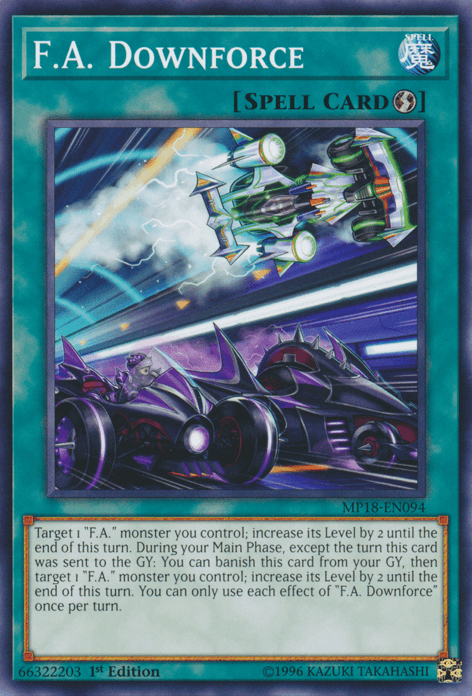 1st Edition, 2018 Mega-Tins Mega Pack, Common, Quick Play Spell, Spell F.A. Downforce [MP18-EN094] Common - Trading Card World