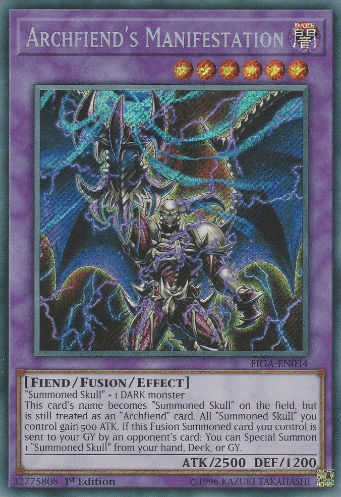 1st Edition, Dark, Fiend, Fists of the Gadgets, Fusion/Effect Monster, Secret Rare Archfiend's Manifestation [FIGA-EN034] Secret Rare - Trading Card World