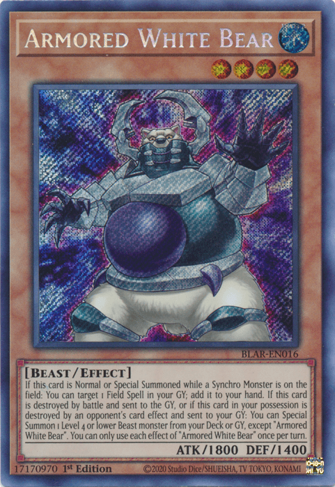 1st Edition, Battles of Legend: Armageddon, Beast, Effect Monster, Secret Rare, Water Armored White Bear [BLAR-EN016] Secret Rare - Trading Card World