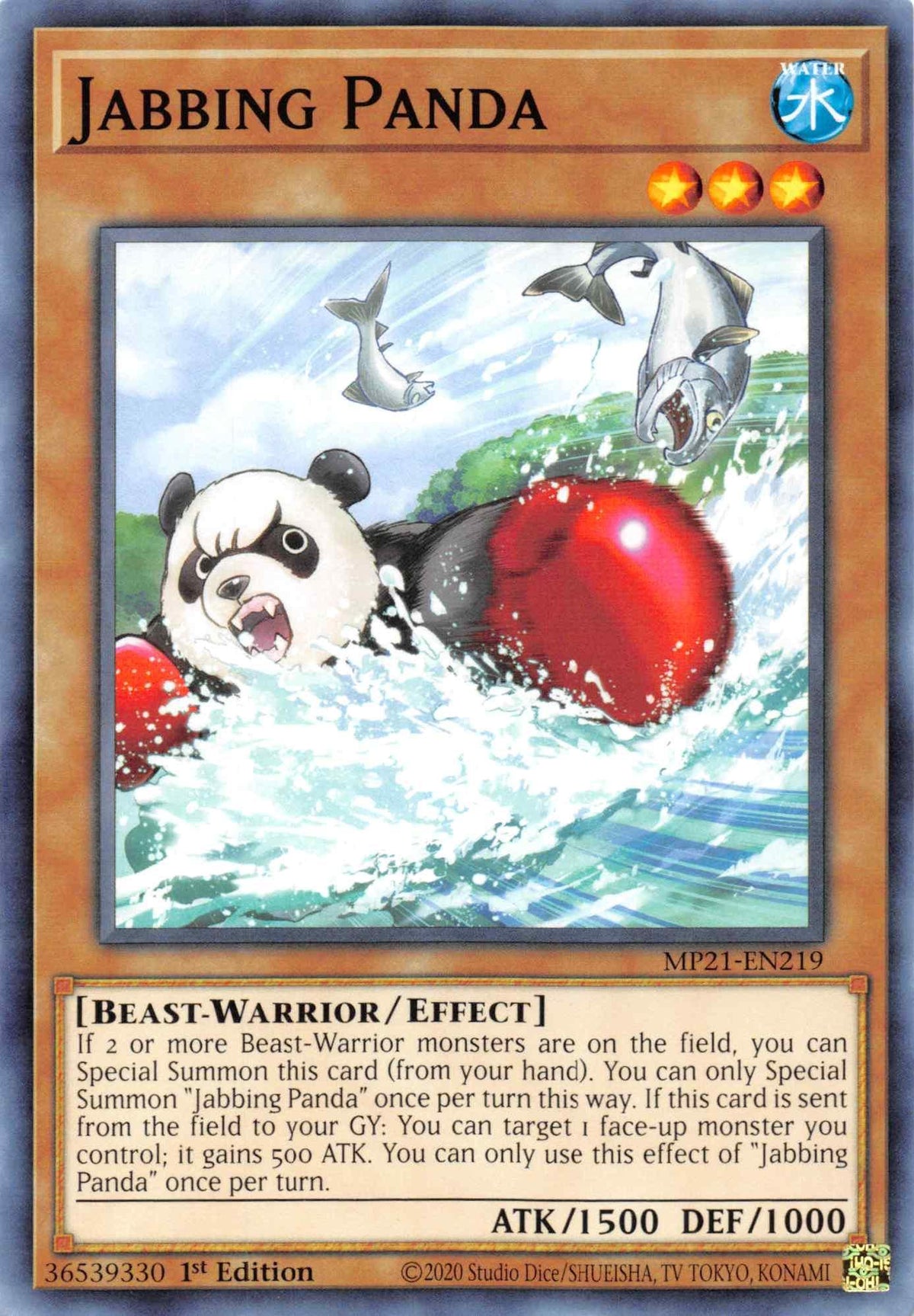 1st Edition, 2021 Tin of Ancient Battles, Beast-Warrior, Common, Effect Monster, Water Jabbing Panda [MP21-EN219] Common - Trading Card World