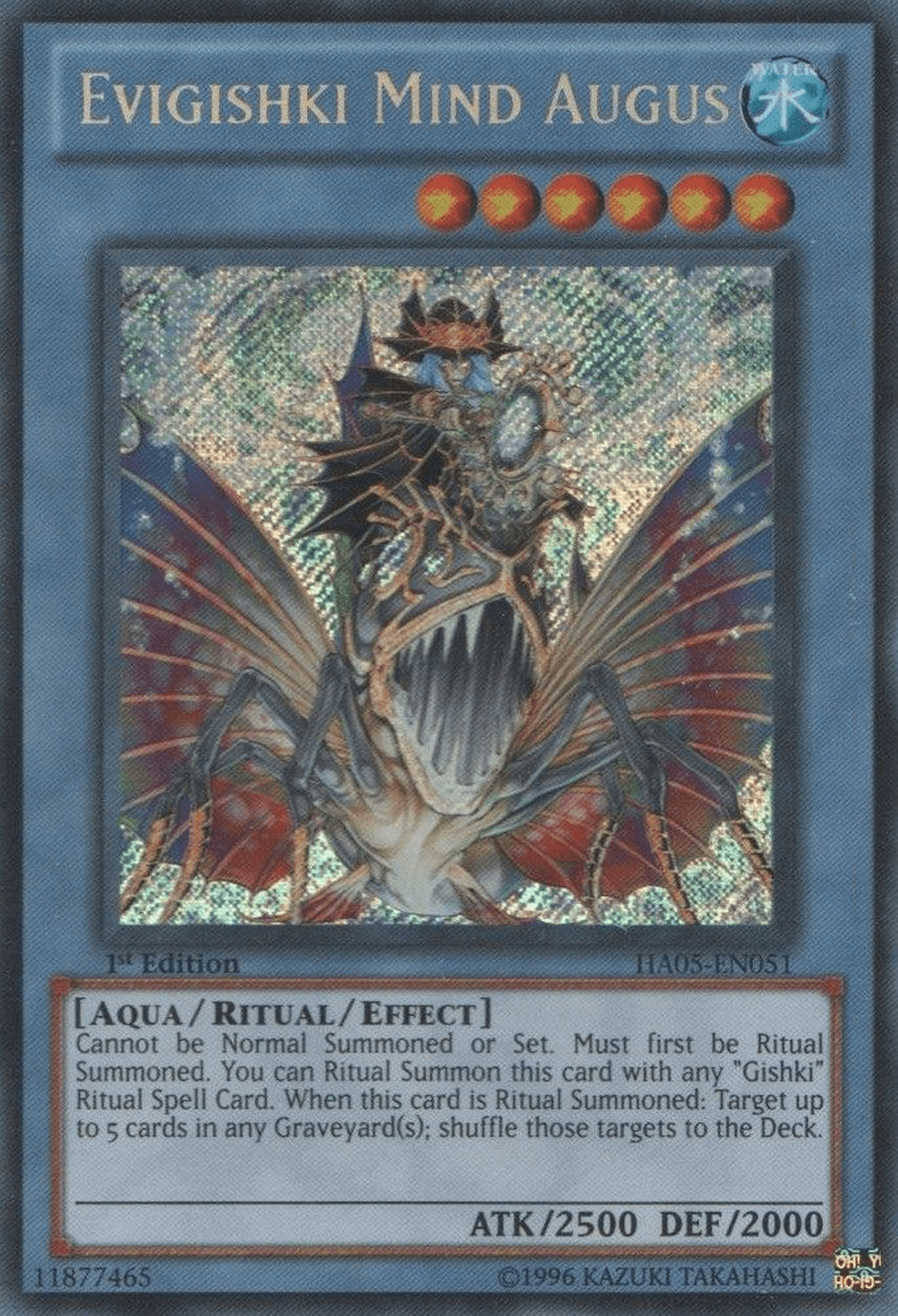 1st Edition, Aqua, Hidden Arsenal 5: Steelswarm Invasion, Ritual/Effect Monster, Secret Rare, Unlimited, Water Evigishki Mind Augus [HA05-EN051] Secret Rare - Trading Card World
