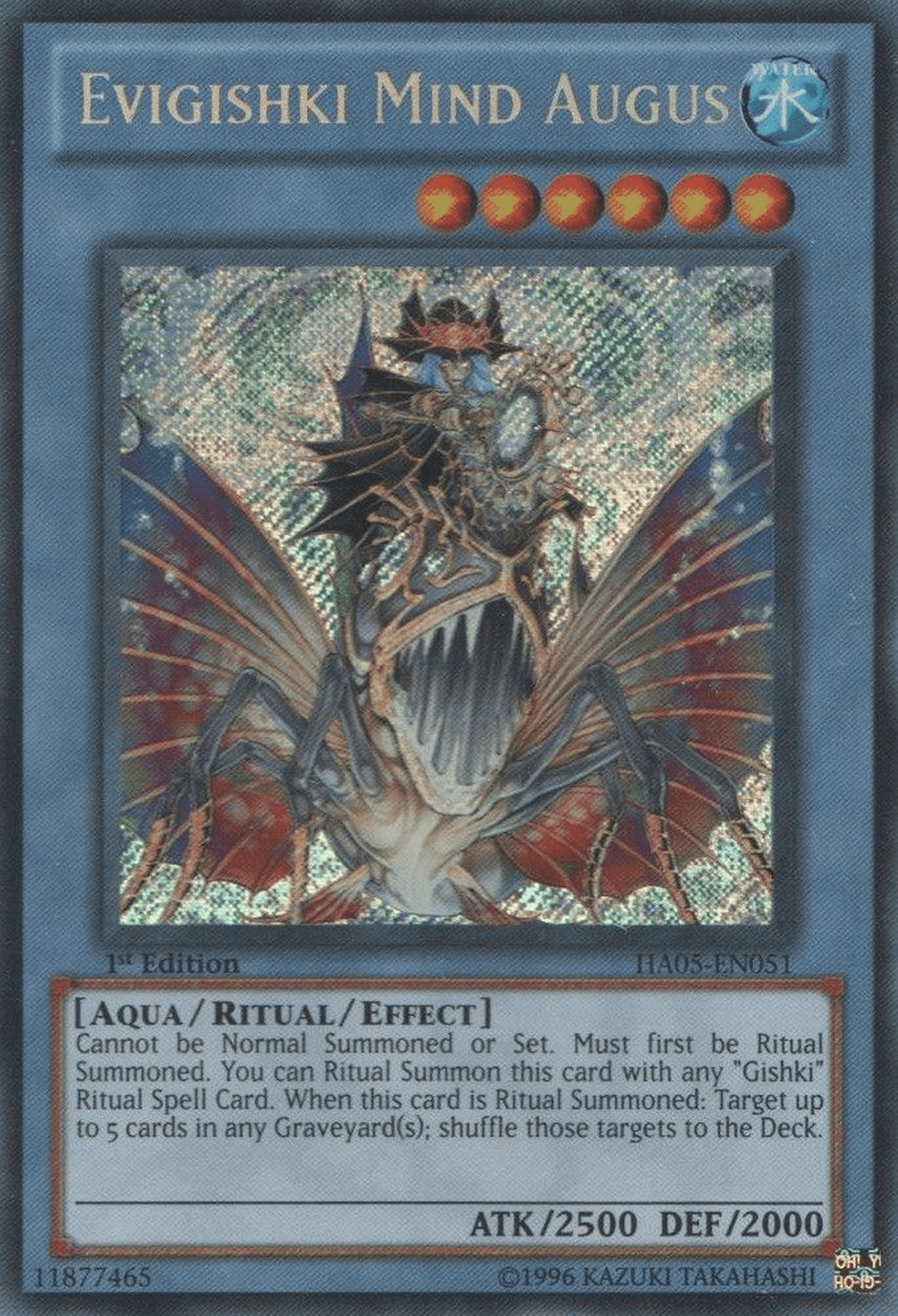 1st Edition, Aqua, Hidden Arsenal 5: Steelswarm Invasion, Ritual/Effect Monster, Secret Rare, Unlimited, Water Evigishki Mind Augus [HA05-EN051] Secret Rare - Trading Card World
