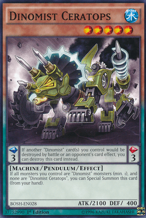 1st Edition, Breakers of Shadow, Common, Machine, Pendulum/Effect Monster, Unlimited, Water Dinomist Ceratops [BOSH-EN028] Common - Trading Card World