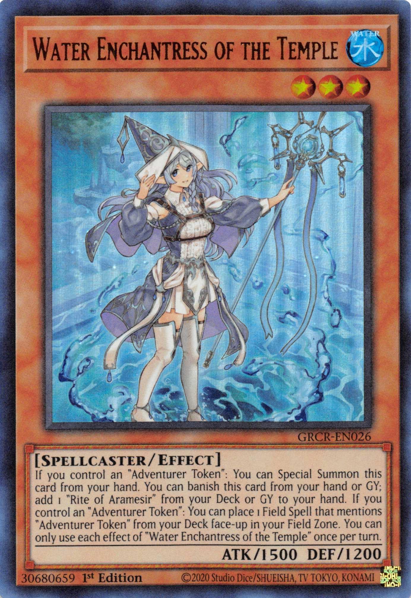 1st Edition, Effect Monster, Spellcaster, The Grand Creators, Ultra Rare, Water Water Enchantress of the Temple [GRCR-EN026] Ultra Rare - Trading Card World