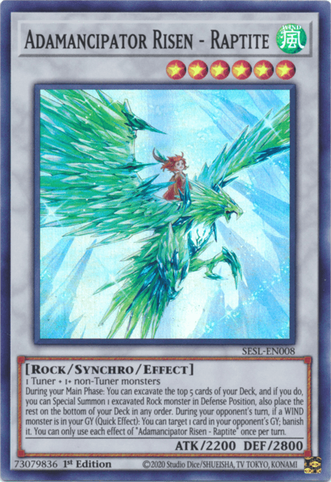 1st Edition, Rock, Secret Slayers, Super Rare, Synchro/Effect Monster, Wind Adamancipator Risen - Raptite [SESL-EN008] Super Rare - Trading Card World