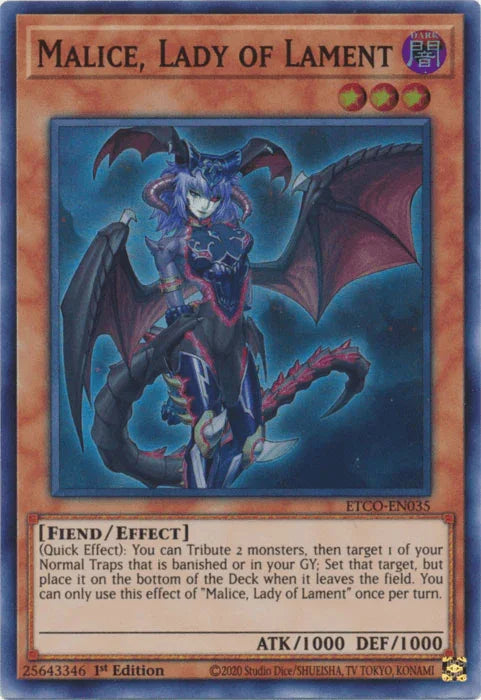 1st Edition, Dark, Effect Monster, Eternity Code, Fiend, Super Rare Malice, Lady of Lament [ETCO-EN035] Super Rare - Trading Card World