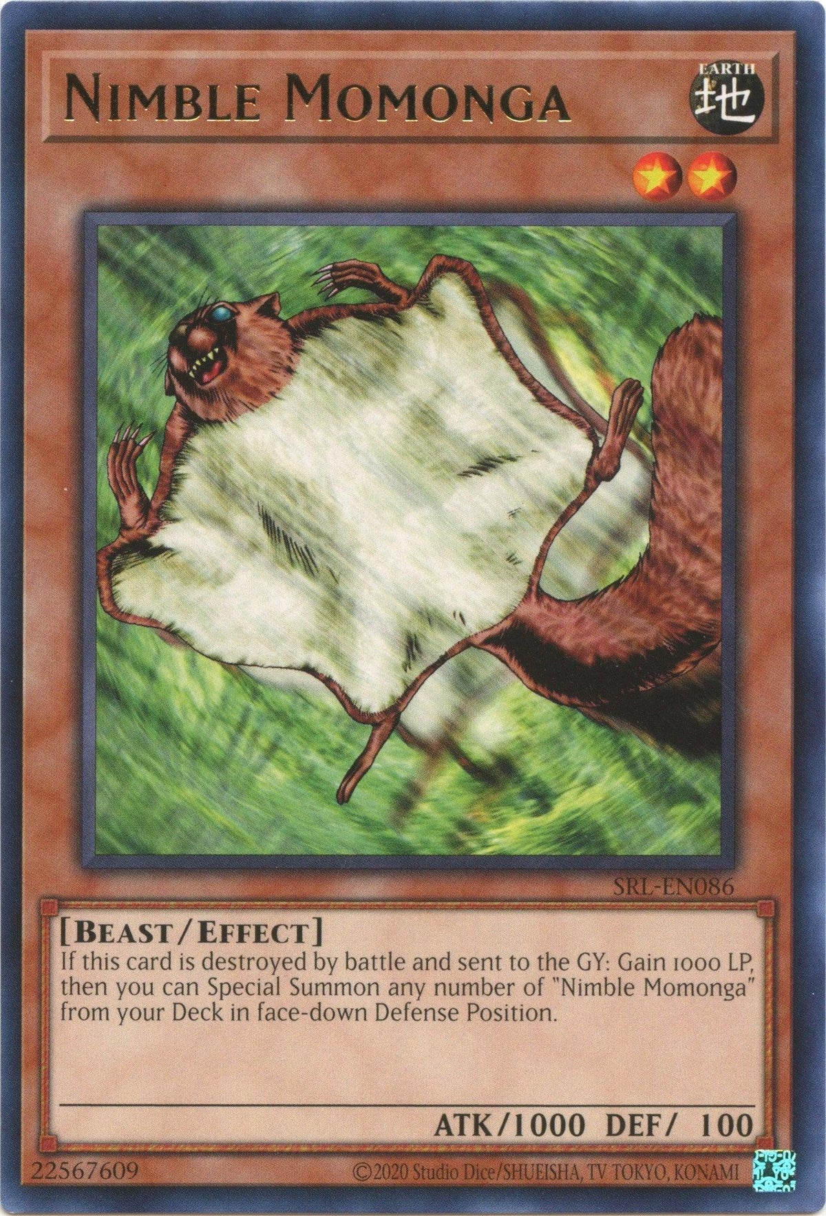 Earth, Effect Monster, Rare, Spell Ruler (25th Anniversary Edition), Unlimited Nimble Momonga (25th Anniversary) [SRL-EN086] Rare - Trading Card World