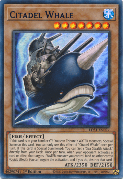 1st Edition, Effect Monster, Fish, Legendary Duelists: Season 1, Ultra Rare, Water Citadel Whale (Purple) [LDS1-EN027] Ultra Rare - Trading Card World