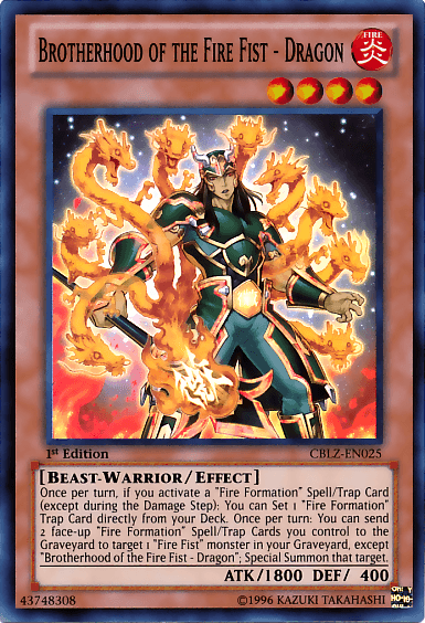 1st Edition, Beast-Warrior, Cosmo Blazer, Effect Monster, Fire, Super Rare, Unlimited Brotherhood of the Fire Fist - Dragon [CBLZ-EN025] Super Rare - Trading Card World