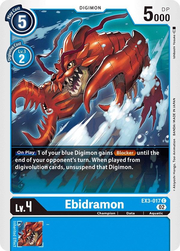 Aquatic, Blue, Champion, Common, Data, Digimon, Draconic Roar, EX3-017 Ebidramon [EX3-017] [Draconic Roar] - Trading Card World